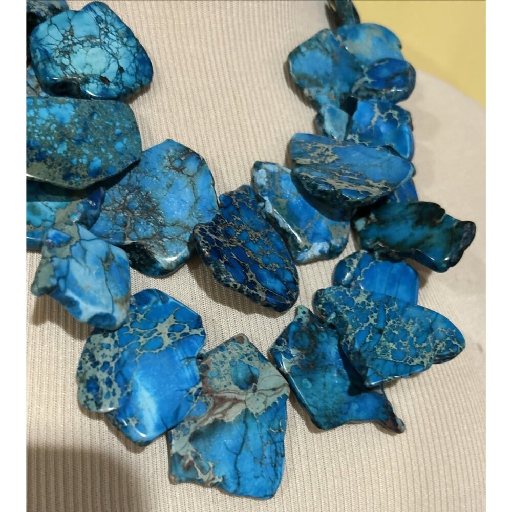 LUC Lucas Lameth Chunky Blue Jasper Necklace .925 Sterling Silver Heavy Boho - Picture 4 of 16